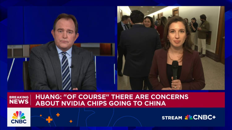 Nvidia CEO Jensen Huang at a recent Senate Banking Committee meeting, where he discussed the company's unprecedented growth