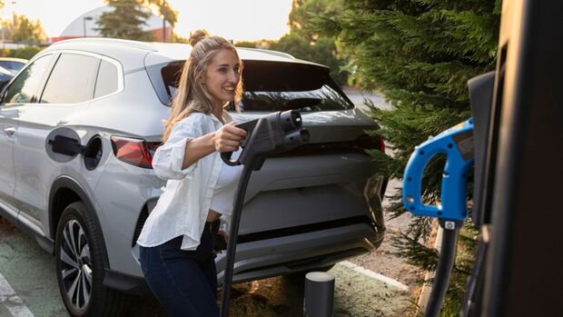 Electric car charging at public station