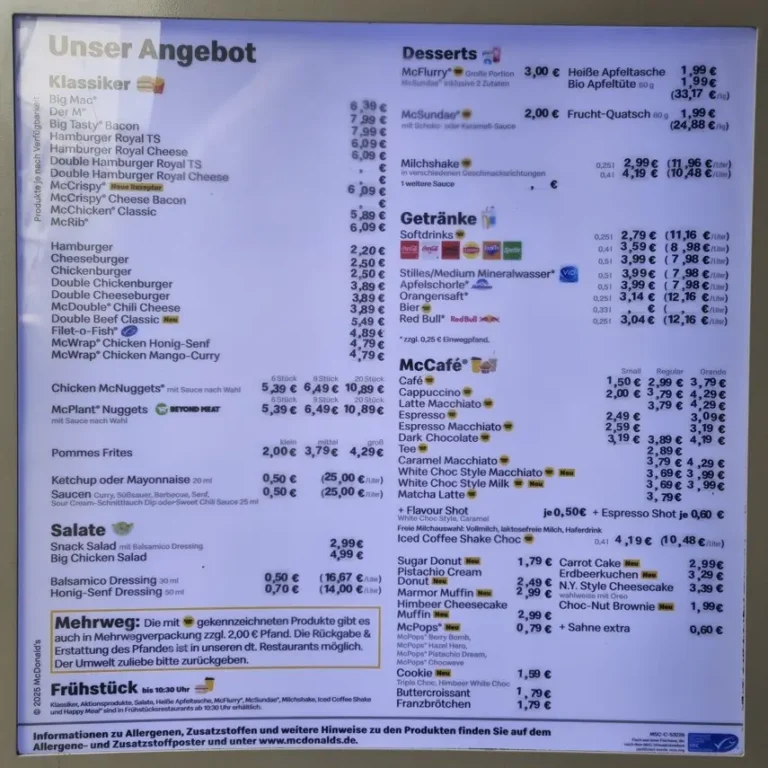 Mc Donalds Preise 2025 Quartal 4 15.10.2025