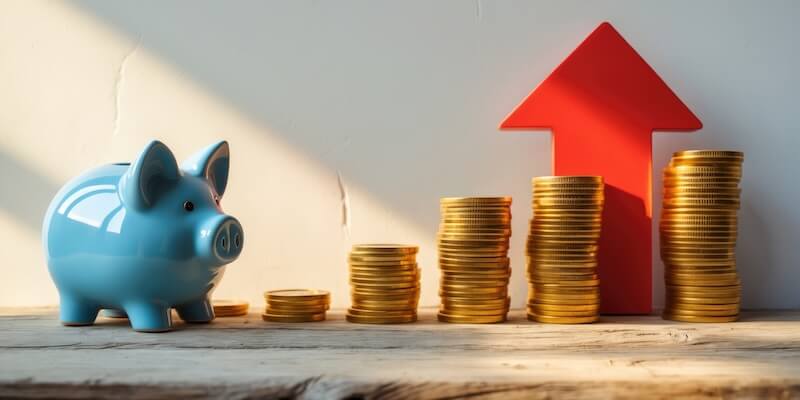 A man sits at a desk before multiple monitors with stock charts, smiling - neutral trading motif