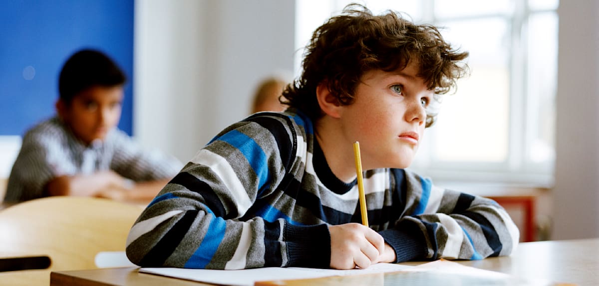 Boy sitting in school class