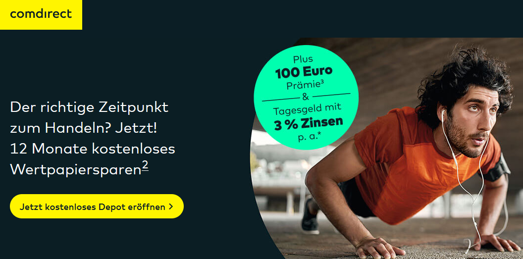 Comdirect - Jetzt kostenloses 3-Depot eröffnen und 100 € abstauben