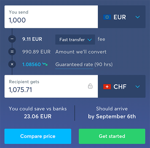 Wise EUR CHF transfer rates