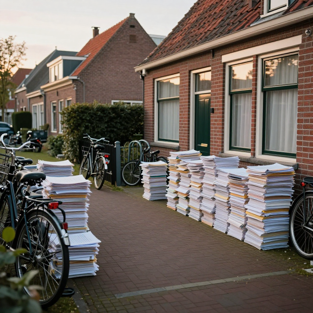 Illustration representing the 'scheef wonen' trap in Dutch housing market with financial stress themes