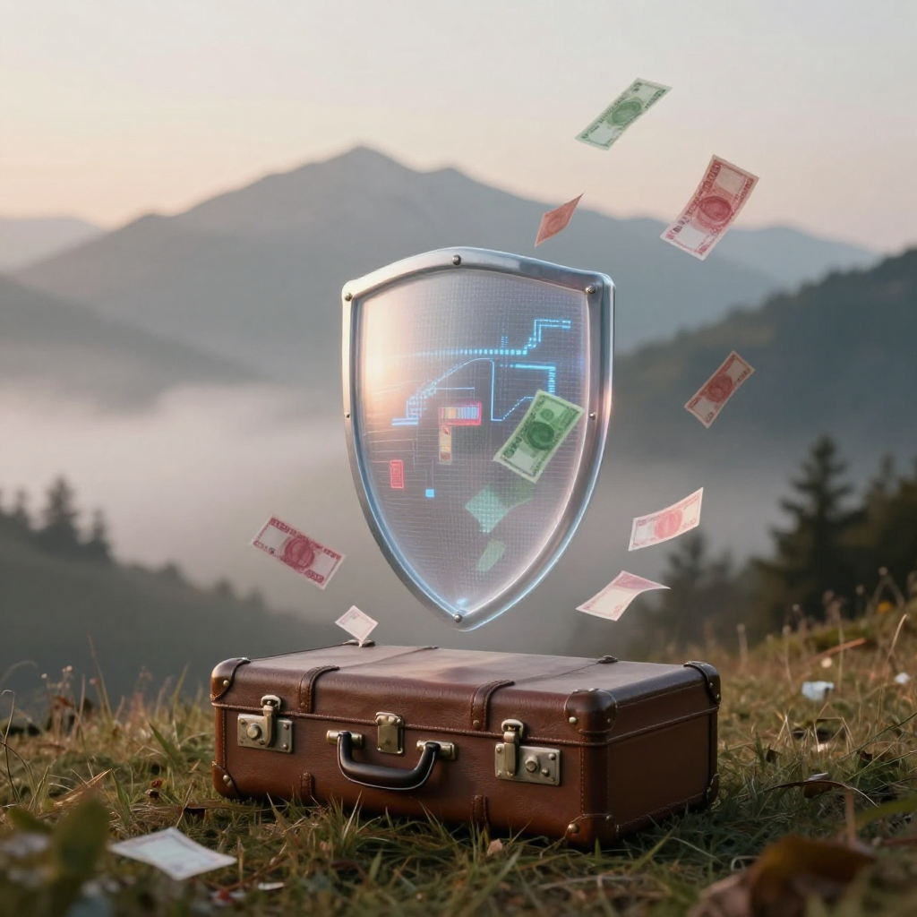 A conceptual image showing an Austrian traveler looking frustrated at a laptop screen with price drop charts