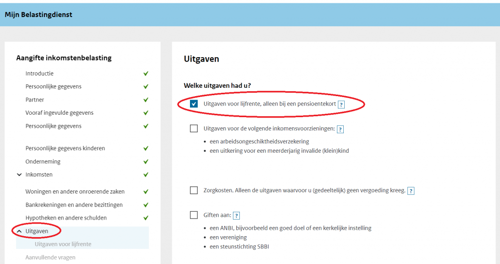 Afbeelding uitgave voor lijfrente, alleen bij pensioen tekort - blog BrightPensioen over belastingaangifte